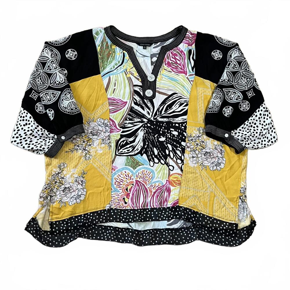 John Mark Patchwork Floral Printed 3/4 Sleeve Tun… - image 1